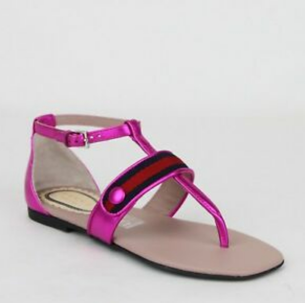 Gucci Children's Kids Metallic Pink Leather Sandals Shoes